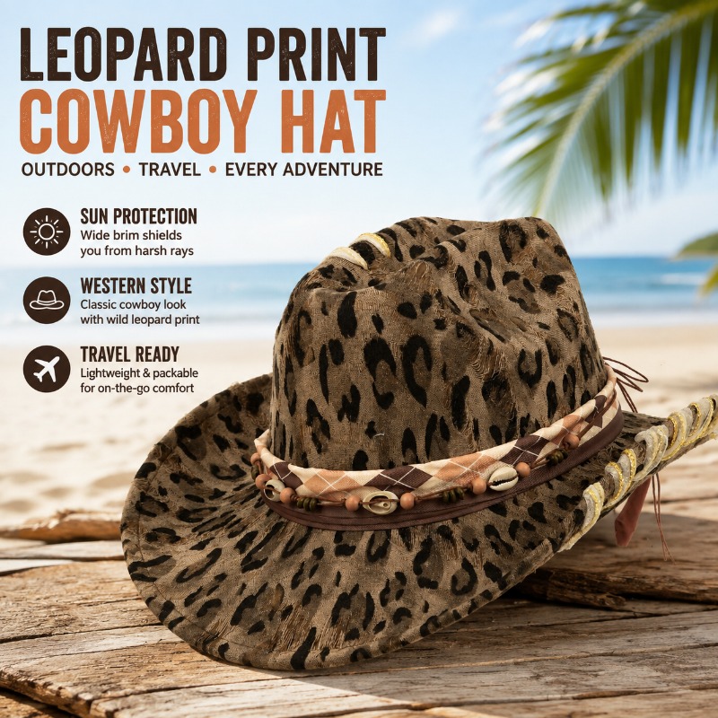 Leopard Print Western Cowboy H - Cowboy Hat Straw ulasan dan harga