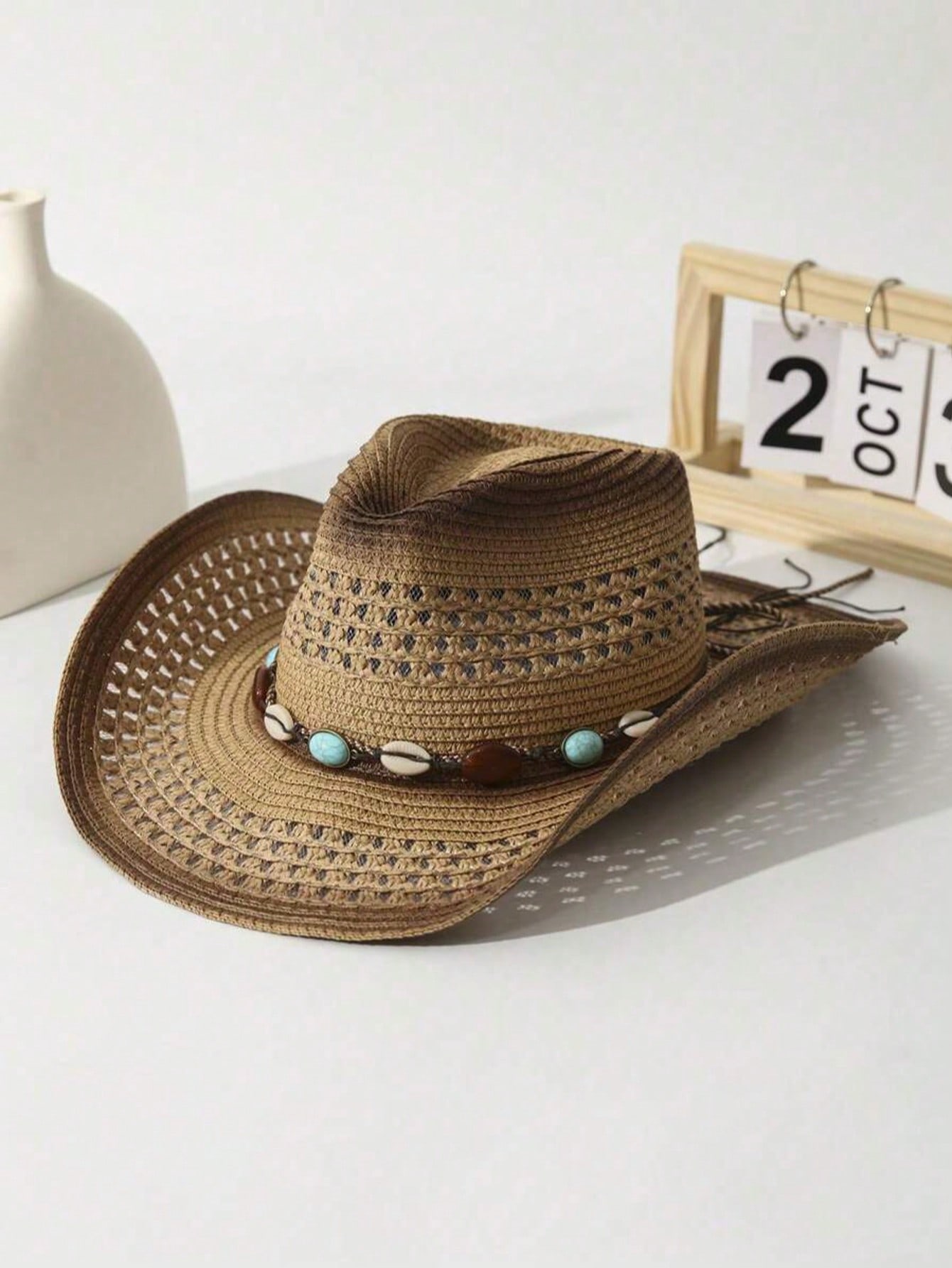 Unisex Brown Hollow Straw Cowb - Cowboy Hat Straw ulasan dan harga